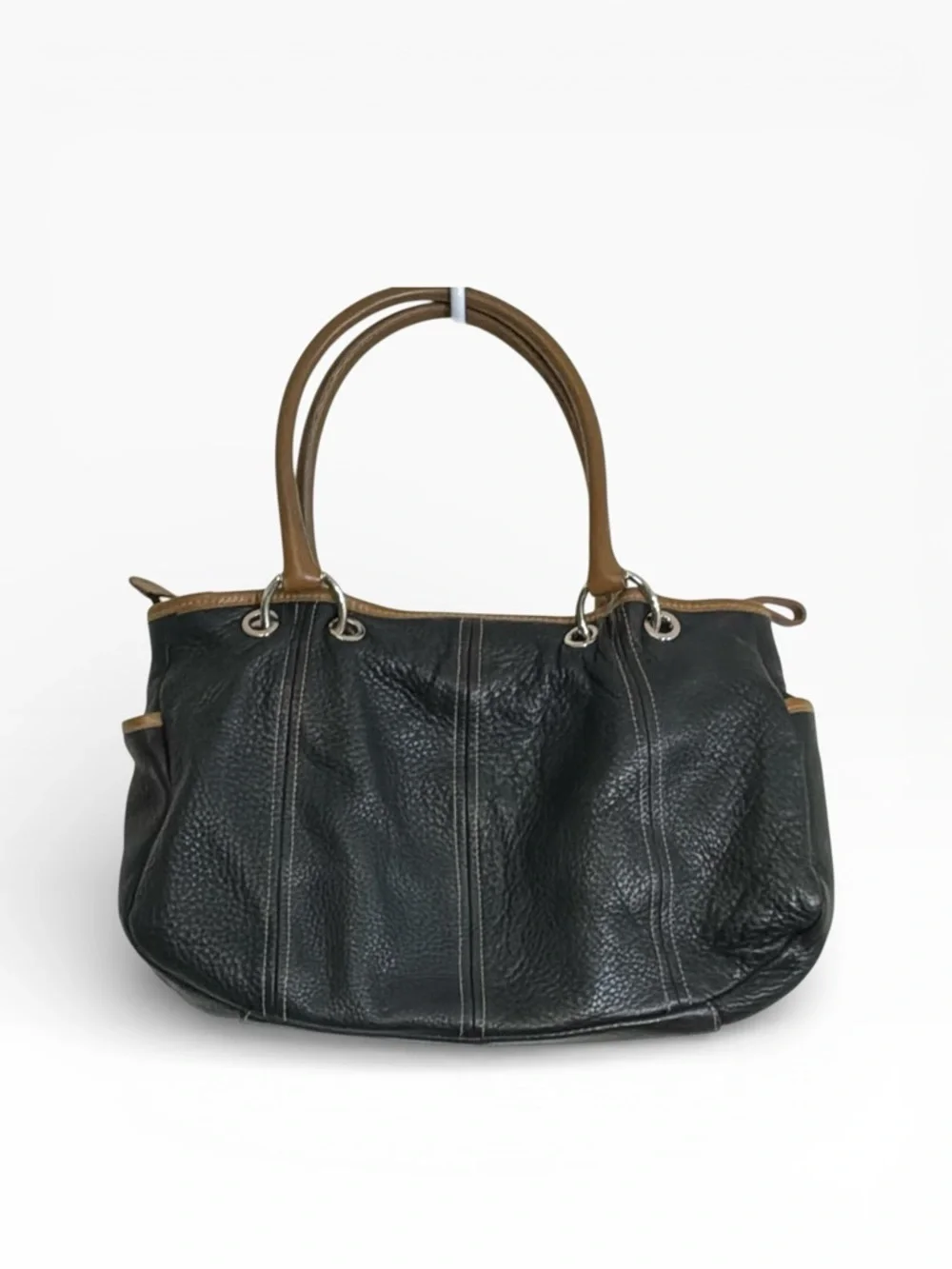 Dark brown with lighter brown trimmed Leather Satchel Handbag for Women
